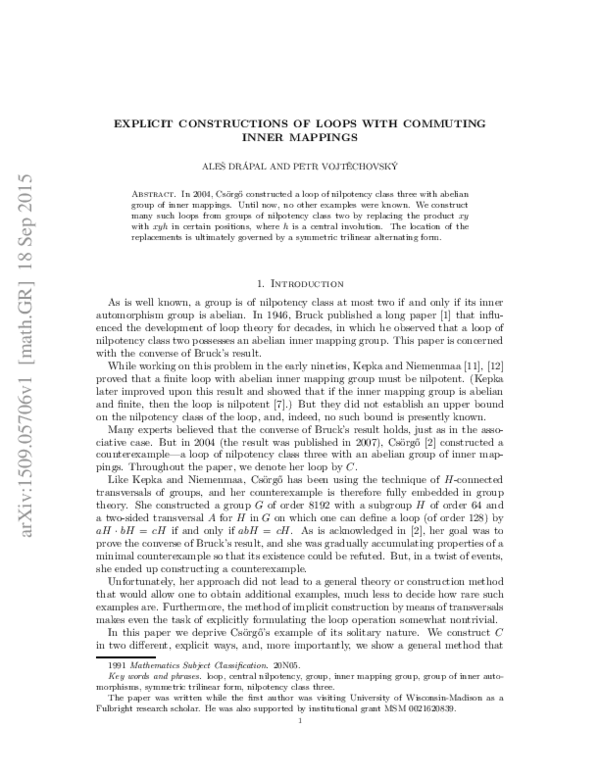 (PDF) Explicit constructions of loops with commuting inner mappings