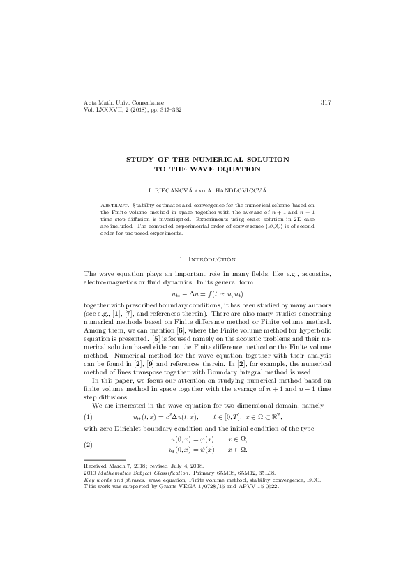 (PDF) Study of the numerical solution to the wave equation