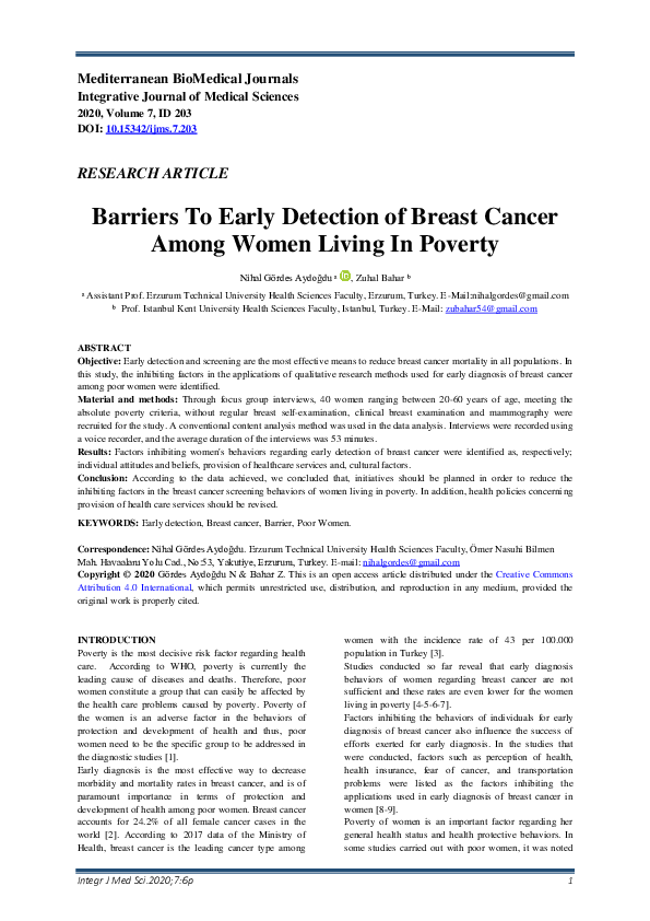 (PDF) Barriers to Early Detection of Breast Cancer Among Women Living ...