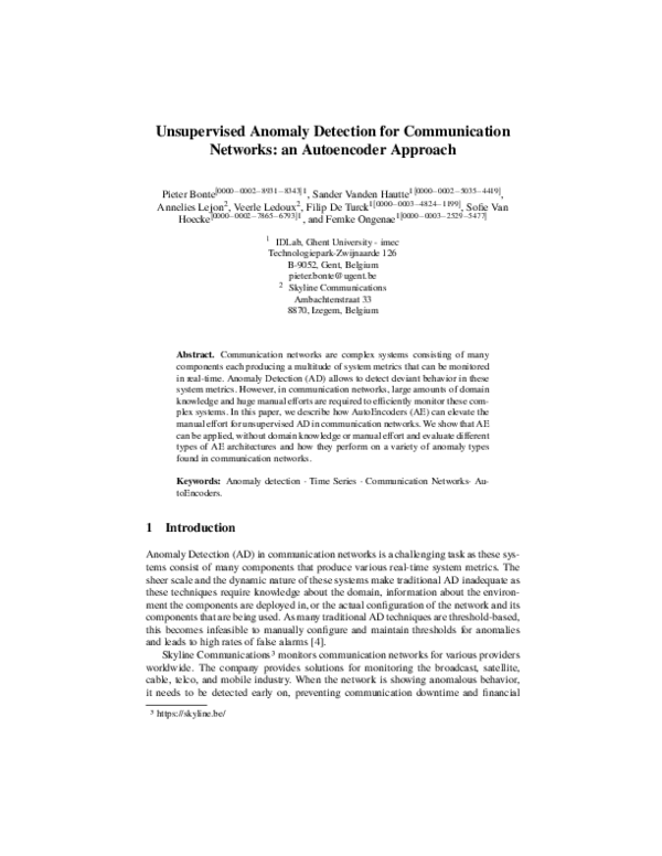 (PDF) Unsupervised Anomaly Detection for Communication Networks: An ...