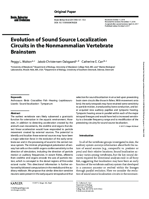(PDF) Evolution of Sound Source Localization Circuits in the ...