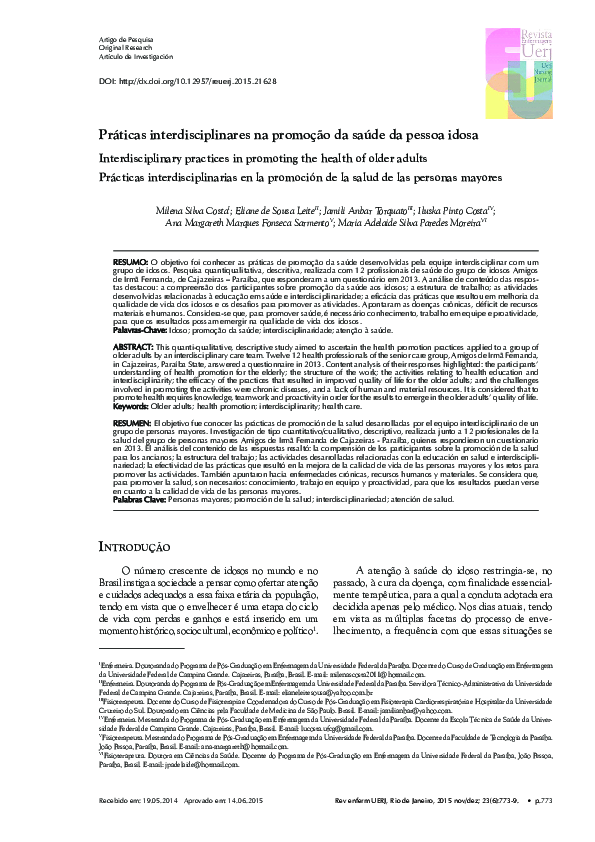 (PDF) Interdisciplinary practices in promoting the health of older ...