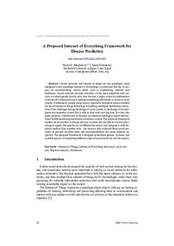 (PDF) A Proposed Internet of Everything Framework for Disease Prediction