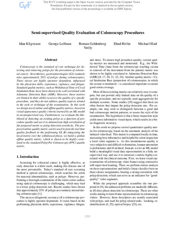 (PDF) Semi-supervised Quality Evaluation of Colonoscopy Procedures