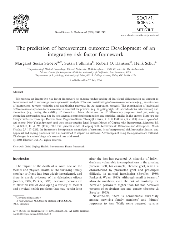 (PDF) The prediction of bereavement outcome: development of an ...