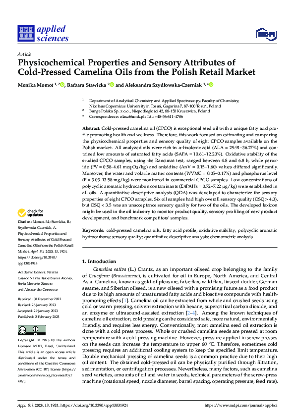 (PDF) Physicochemical Properties and Sensory Attributes of Cold-Pressed ...