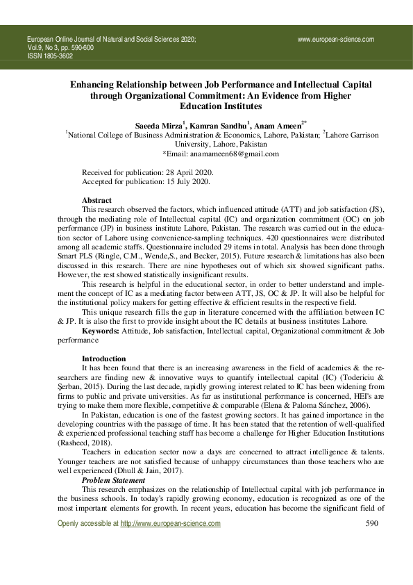 (PDF) Enhancing Relationship between Job Performance and Intellectual ...