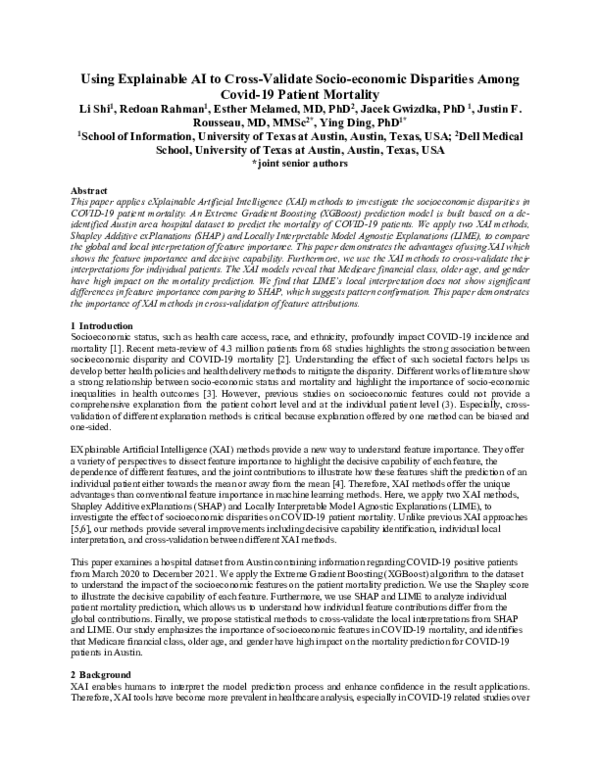(PDF) Using Explainable AI to Cross-Validate Socio-economic Disparities ...