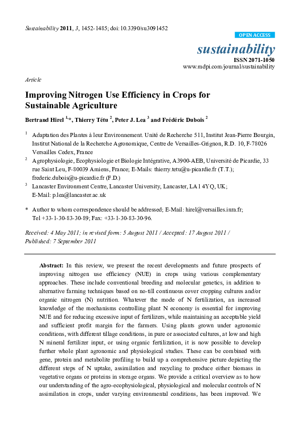 (PDF) Article Improving Nitrogen Use Efficiency in Crops for ...