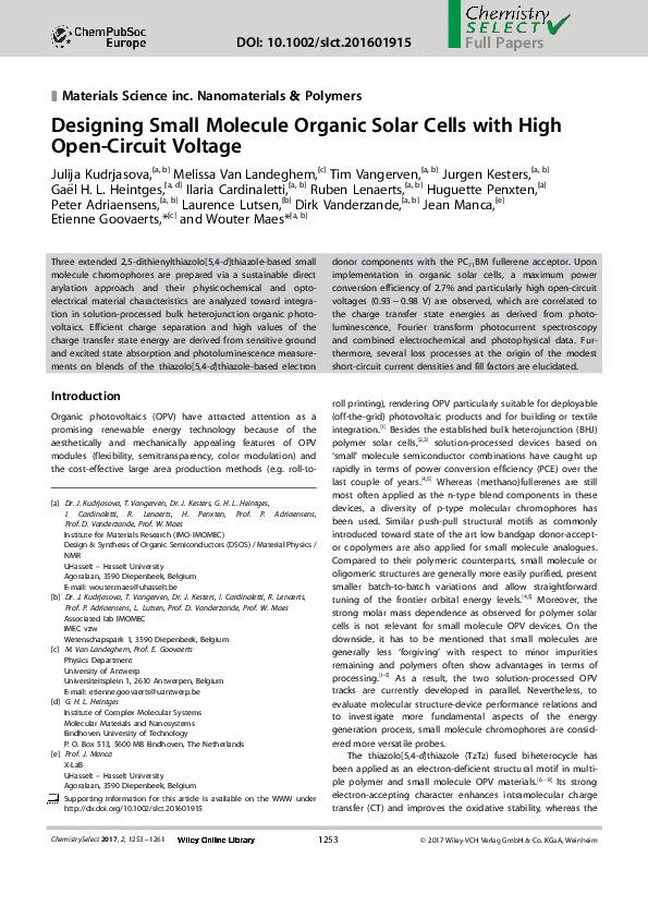 (PDF) Designing Small Molecule Organic Solar Cells with High Open ...