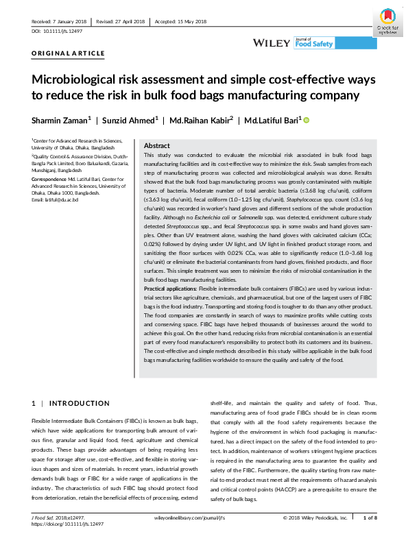 (PDF) Microbiological risk assessment and simple cost-effective ways to ...