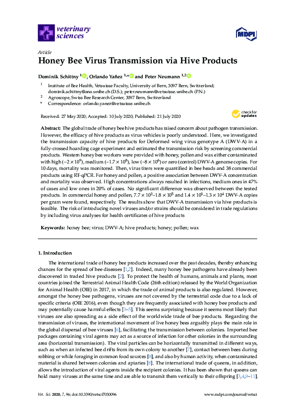 (PDF) Honey Bee Virus Transmission via Hive Products