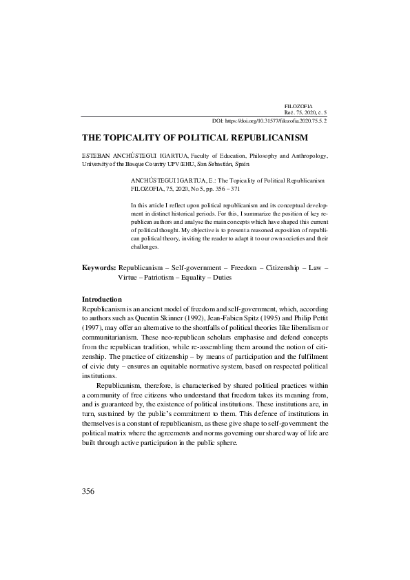 (PDF) The Topicality of Political Republicanism