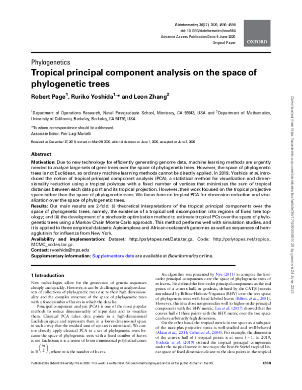 (PDF) Tropical principal component analysis on the space of ...