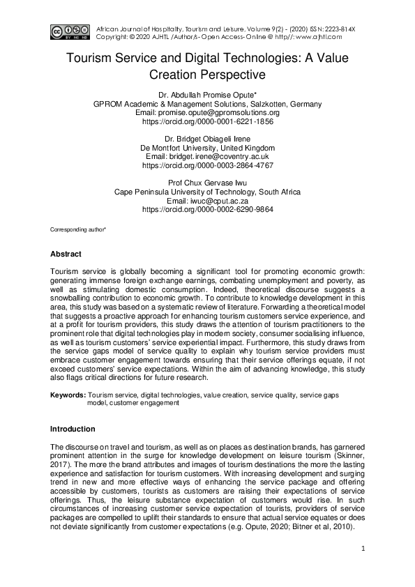 (PDF) Tourism Service and Digital Technologies: A Value Creation ...