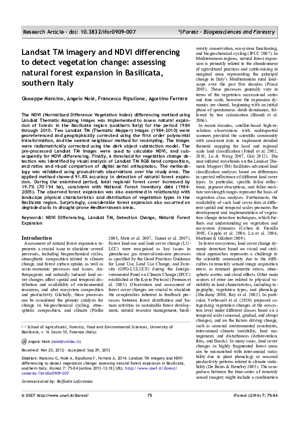 (PDF) Landsat TM imagery and NDVI differencing to detect vegetation ...