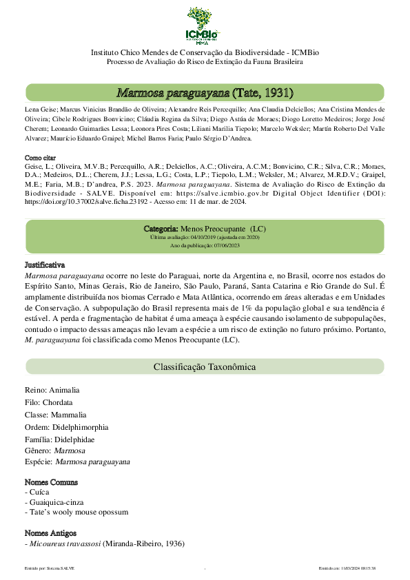 (PDF) Ficha de Marmosa paraguayana