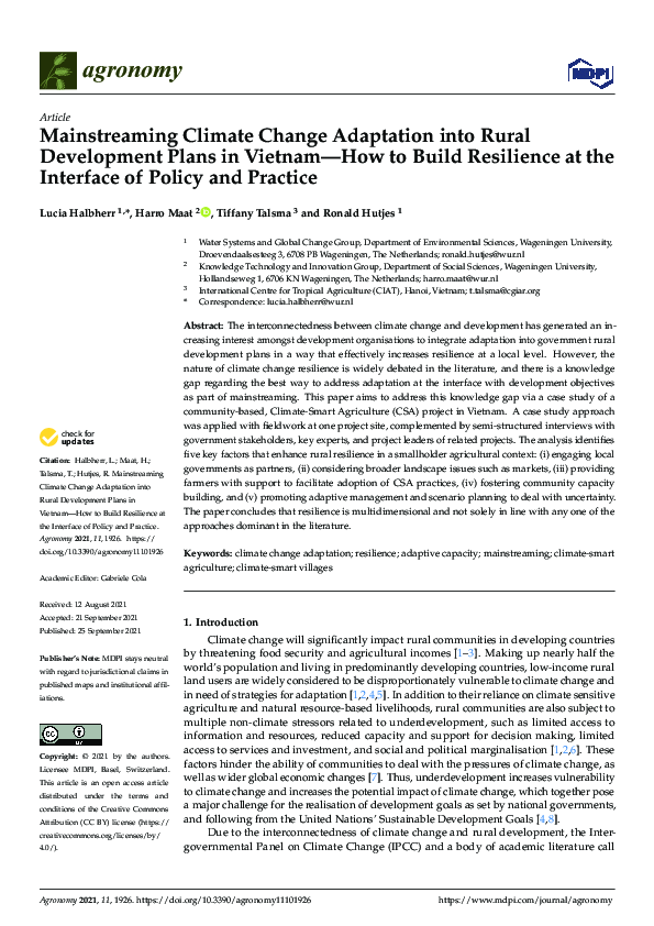 (PDF) Mainstreaming Climate Change Adaptation into Rural Development ...