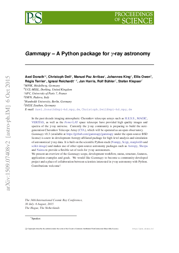(PDF) Gammapy: a Python package for gamma-ray astronomy