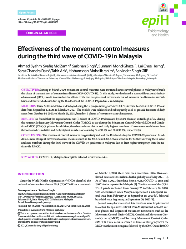 (PDF) Effectiveness of the movement control measures during the third ...