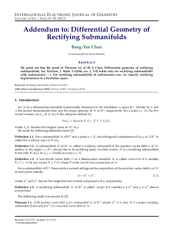  pdf addendum to differential geometry of rectifying submanifolds