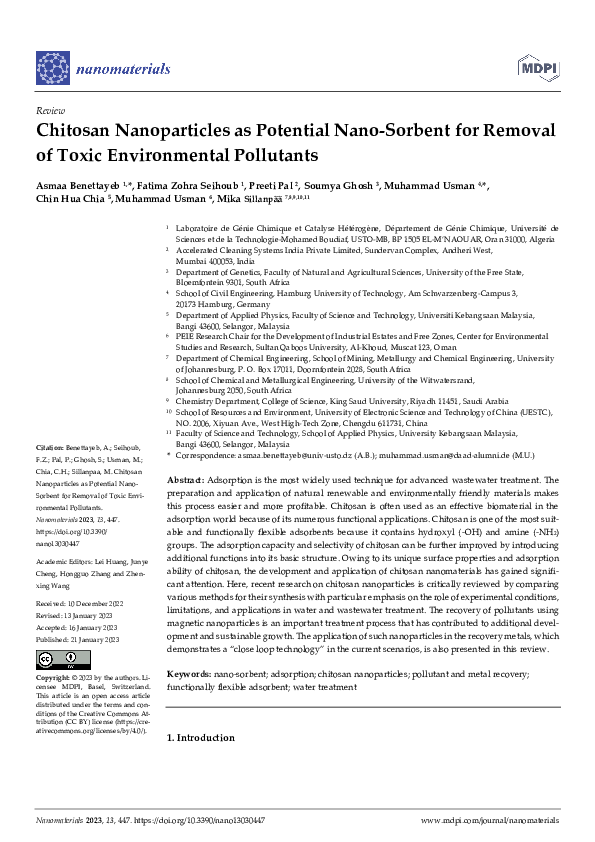 (PDF) Chitosan Nanoparticles as Potential Nano-Sorbent for Removal of ...