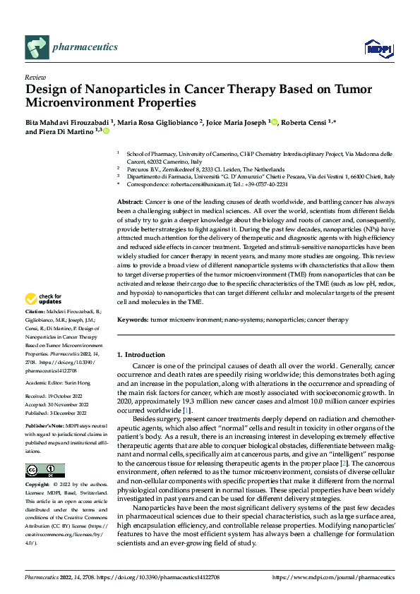 (PDF) Design of Nanoparticles in Cancer Therapy Based on Tumor ...