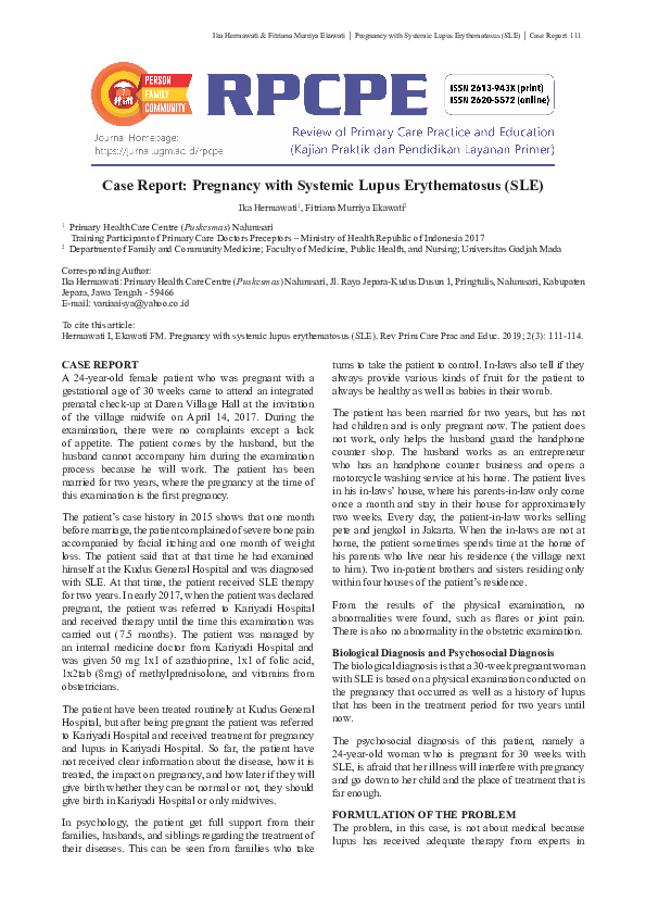 (PDF) Case Report: Pregnancy with Systemic Lupus Erythematosus (SLE)