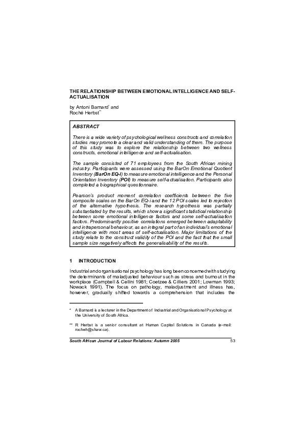 (PDF) The relationship between emotional intelligence and self ...