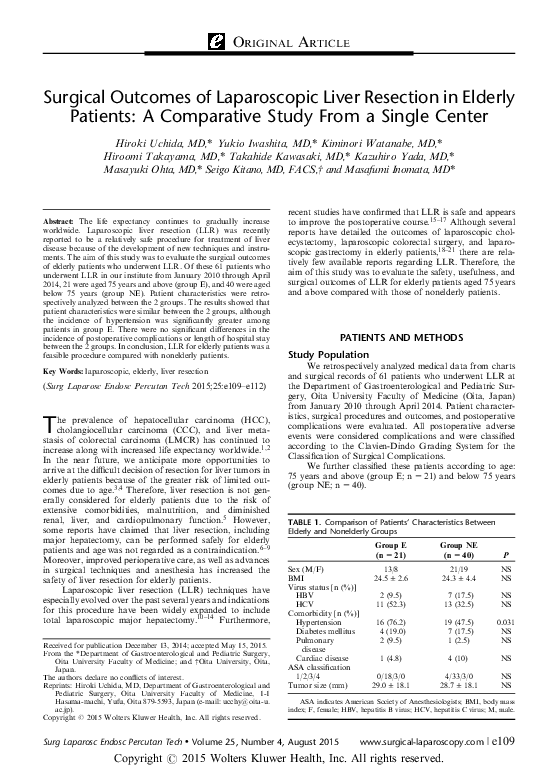 (PDF) Surgical Outcomes of Laparoscopic Liver Resection in Elderly ...