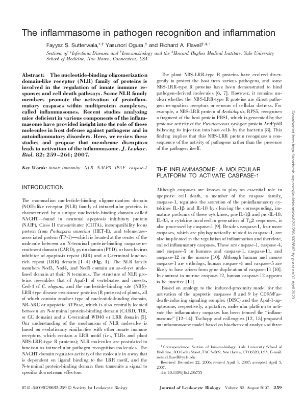 (PDF) The inflammasome in pathogen recognition and inflammation