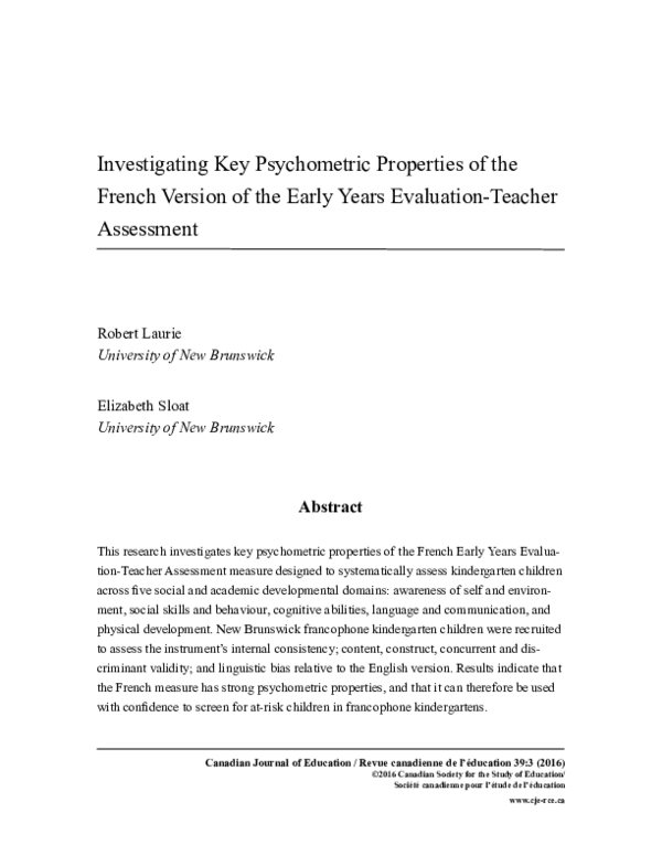 (PDF) Investigating Key Psychometric Properties of the French Version ...