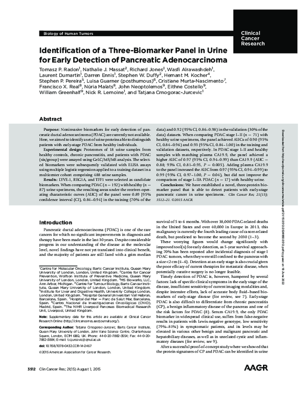 (PDF) Identification of a Three-Biomarker Panel in Urine for Early ...