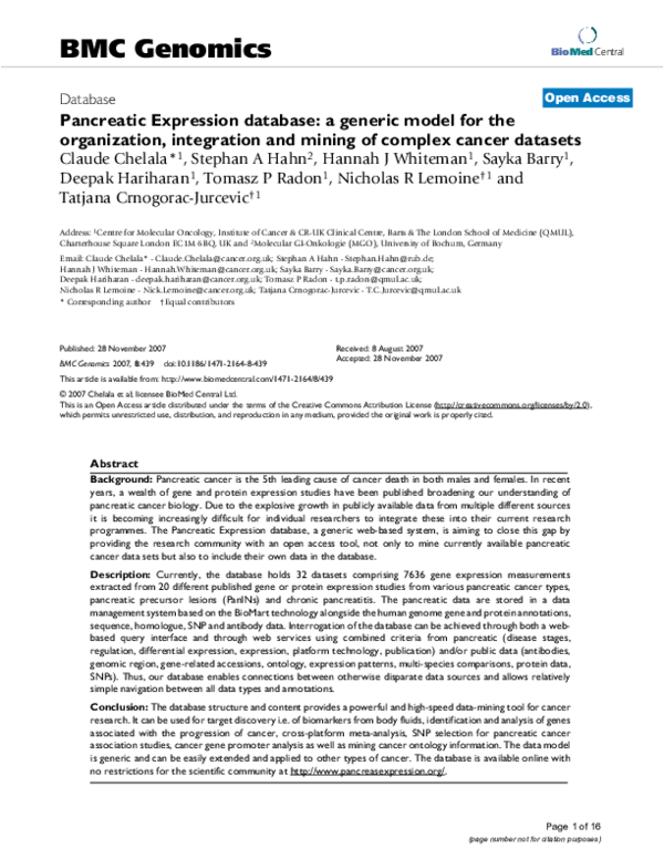 (PDF) Pancreatic Expression database: a generic model for the ...