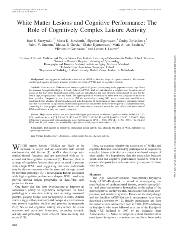 (PDF) White Matter Lesions and Cognitive Performance: The Role of ...