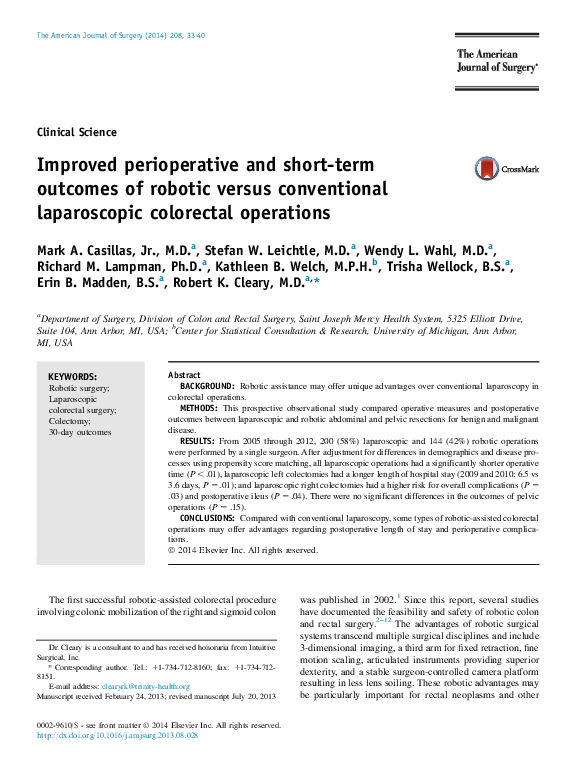 (PDF) Improved perioperative and short-term outcomes of robotic versus ...