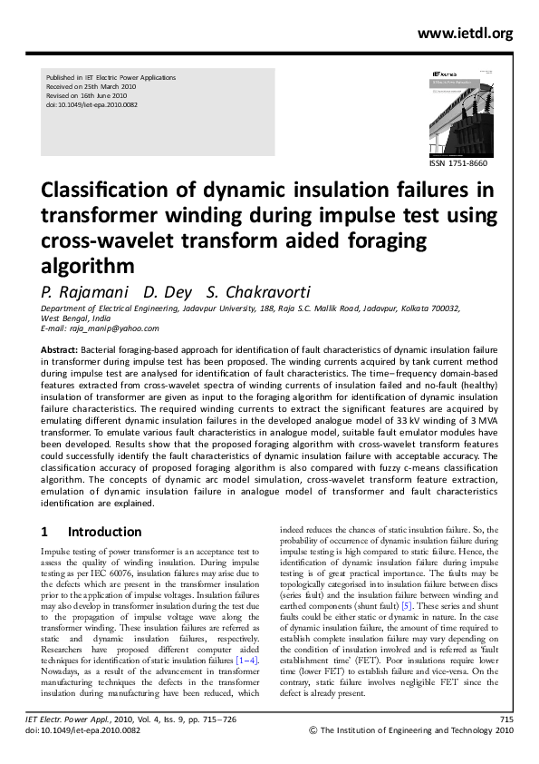 (PDF) Classification of dynamic insulation failures in transformer ...