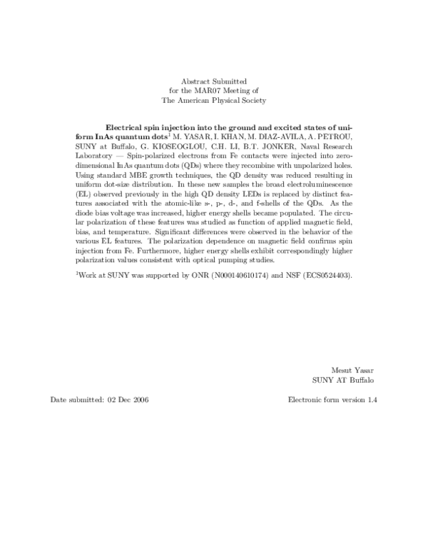 (PDF) Electrical spin injection into the ground and excited states of ...