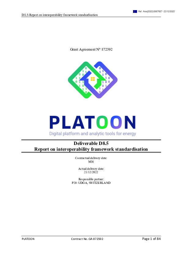 (PDF) D8.5 - Report on interoperability framework standardisation