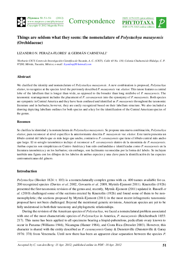 (PDF) Things are seldom what they seem: the nomenclature of Polystachya ...