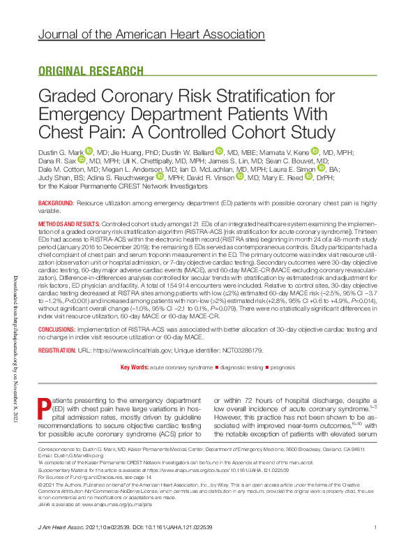 (PDF) Graded Coronary Risk Stratification for Emergency Department ...