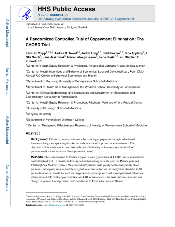 (PDF) A randomized controlled trial of co-payment elimination: the ...