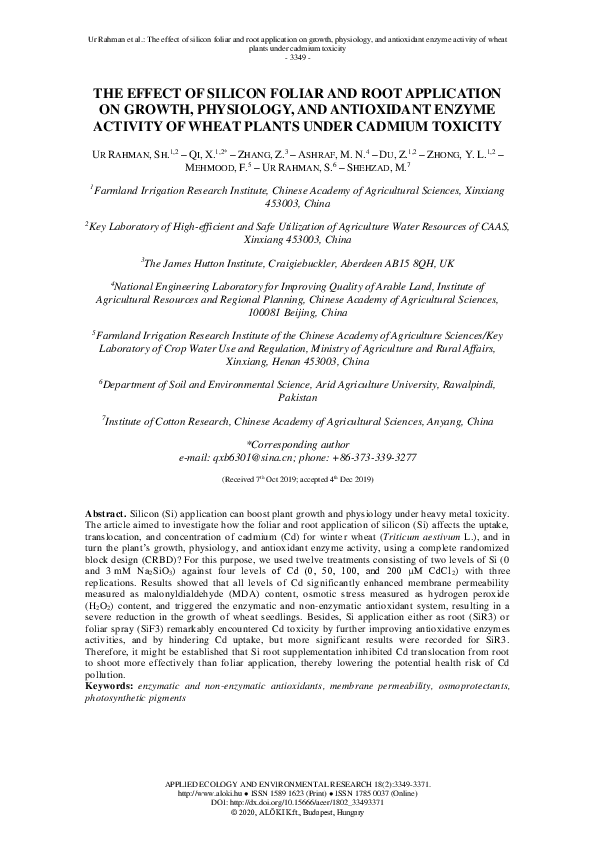 (PDF) The Effect of Silicon Foliar and Root Application on Growth ...
