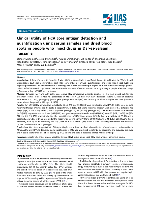(PDF) Clinical utility of HCV core antigen detection and quantification ...