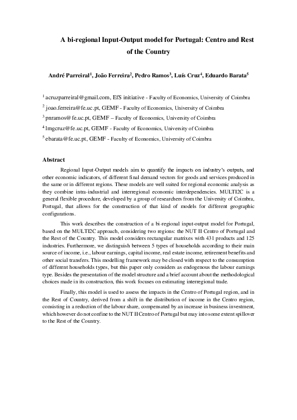 (PDF) A bi-regional Input-Output model for Portugal : Centro and Rest ...