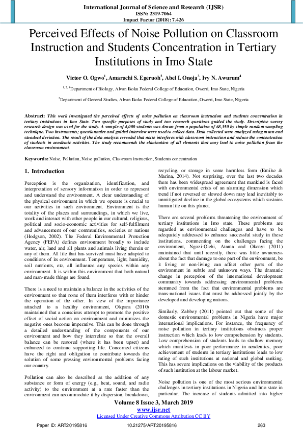 (PDF) Perceived Effects of Noise Pollution on Classroom Instruction and ...