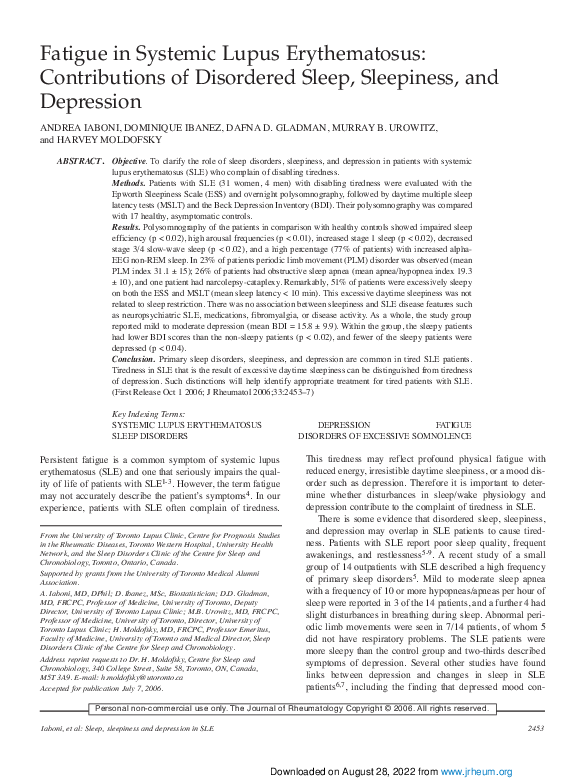 (PDF) Fatigue in systemic lupus erythematosus: contributions of ...