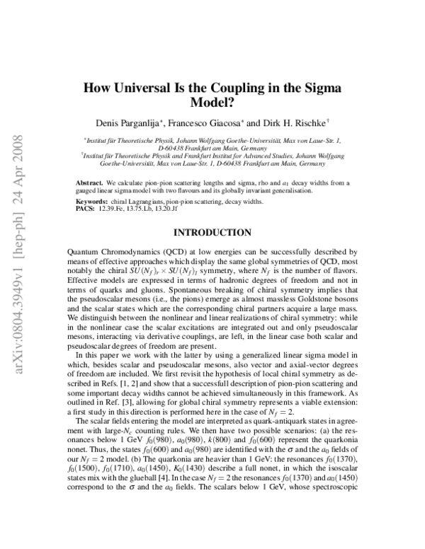 (PDF) How Universal Is the Coupling in the Sigma Model?
