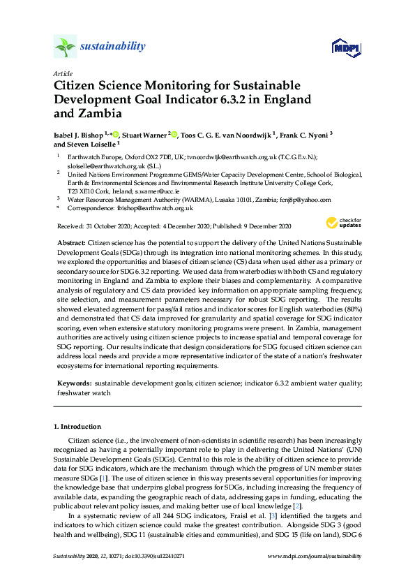 (PDF) Citizen Science Monitoring for Sustainable Development Goal ...