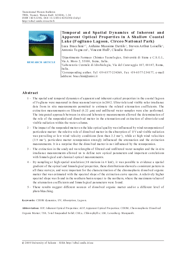 (PDF) Temporal and spatial dynamics of inherent and apparent optical ...